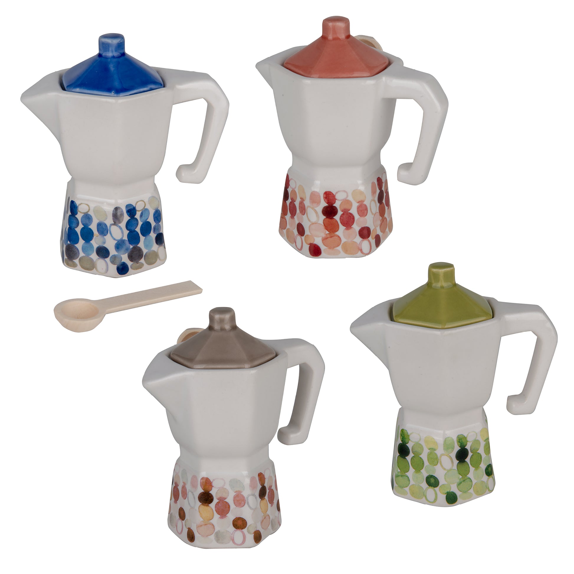 Set 4 moka zuccheriera pois con cucchiaino
