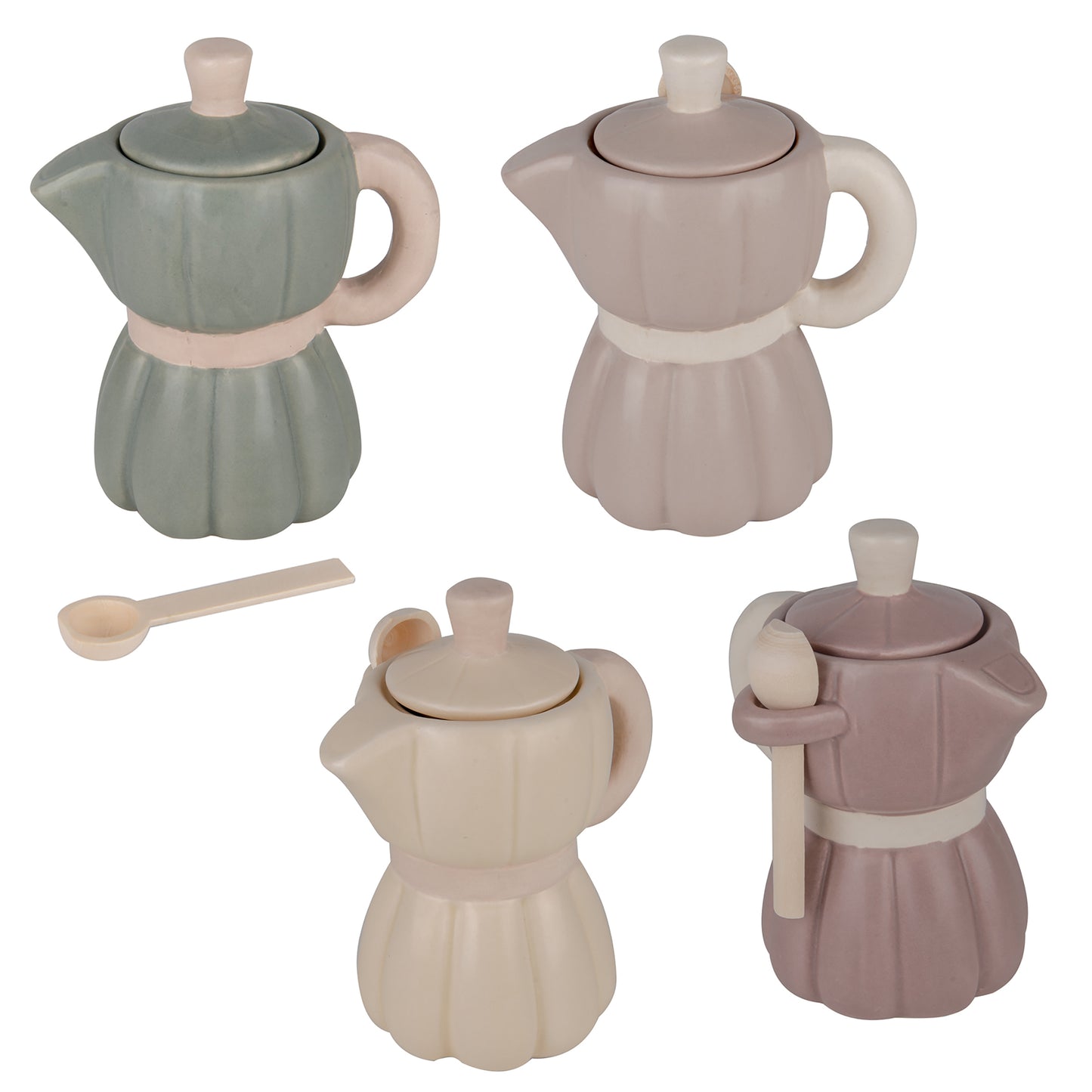 Set 4 moka zuccheriera rigata con cucchiaino