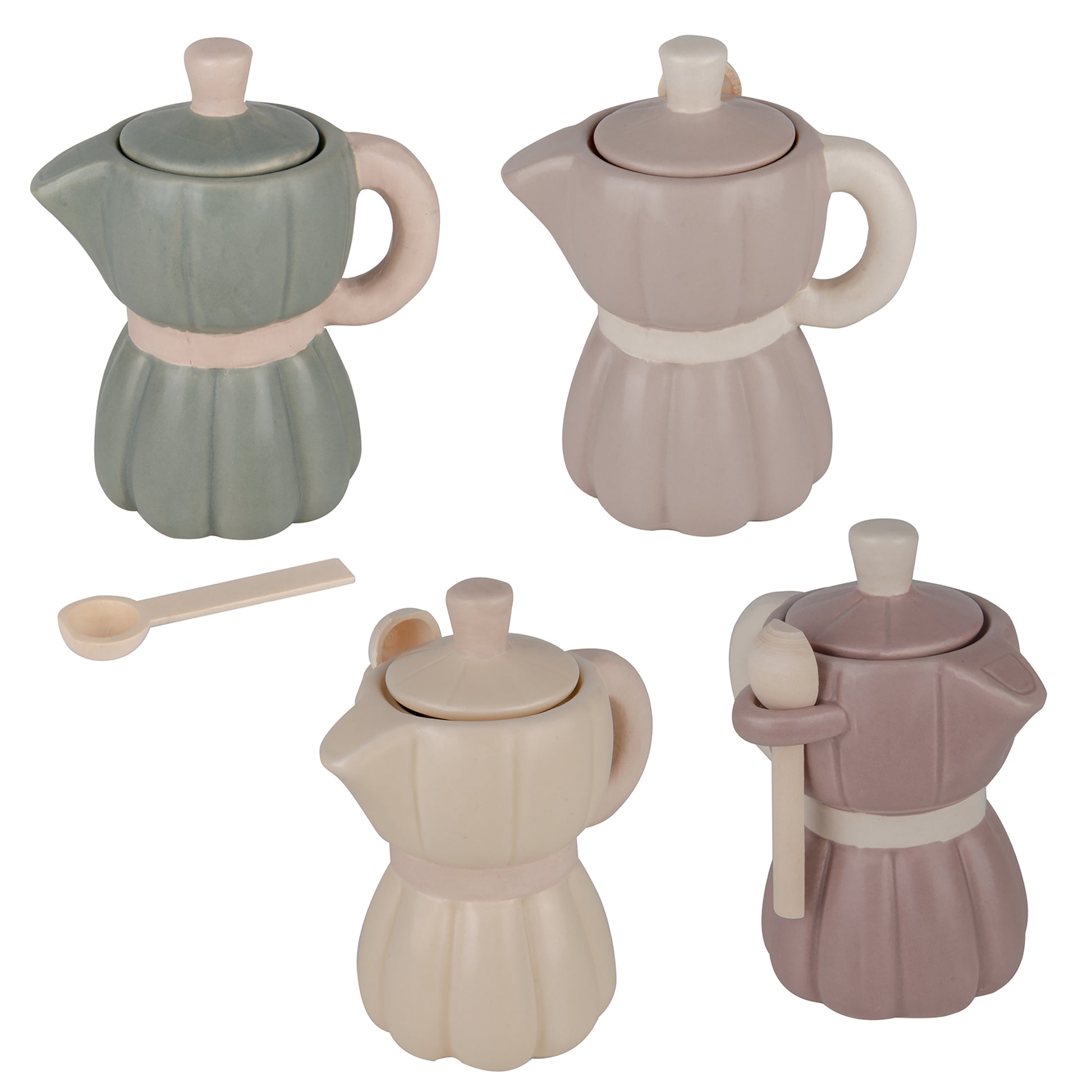 Set 4 moka zuccheriera rigata con cucchiaino