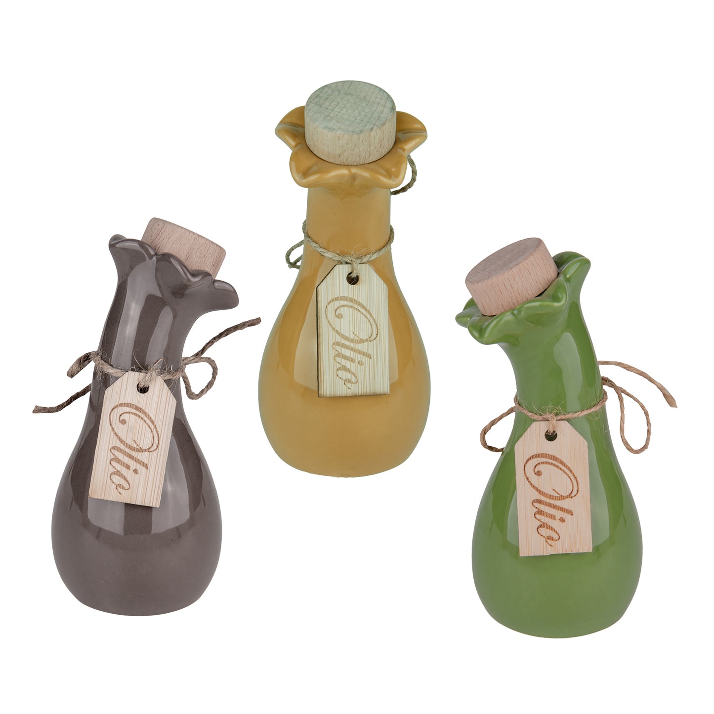 Set 3 fiore oliera con targhetta in legno