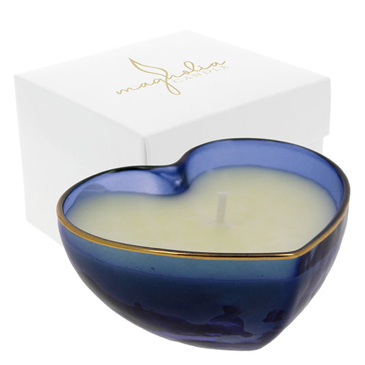 Bomboniera Magnolia candle cuore grande blu con bordo oro