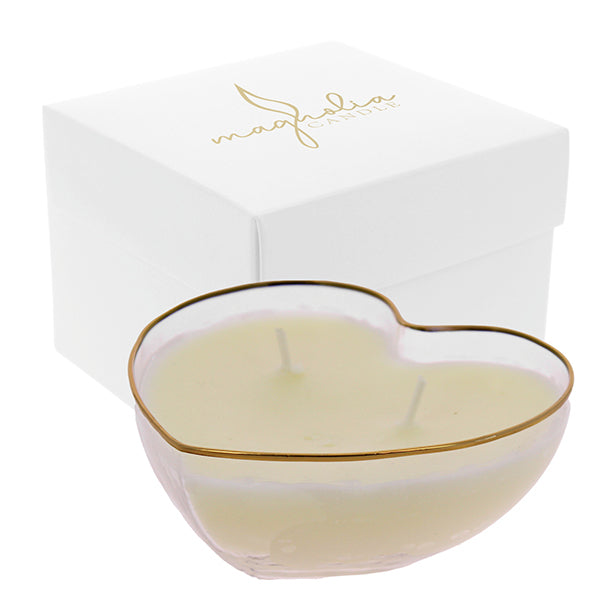 Bomboniera Magnolia candle cuore piccolo trasparente con bordo oro