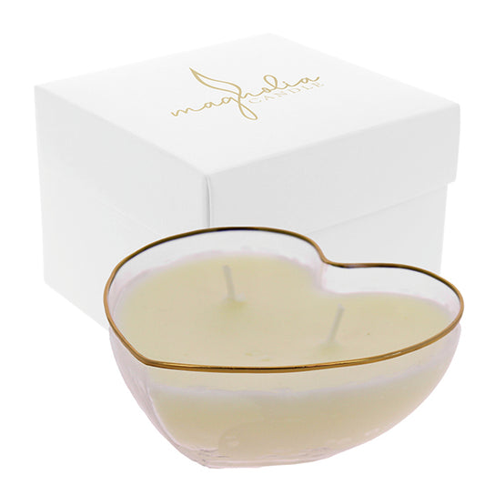 Bomboniera Magnolia candle cuore piccolo trasparente con bordo oro