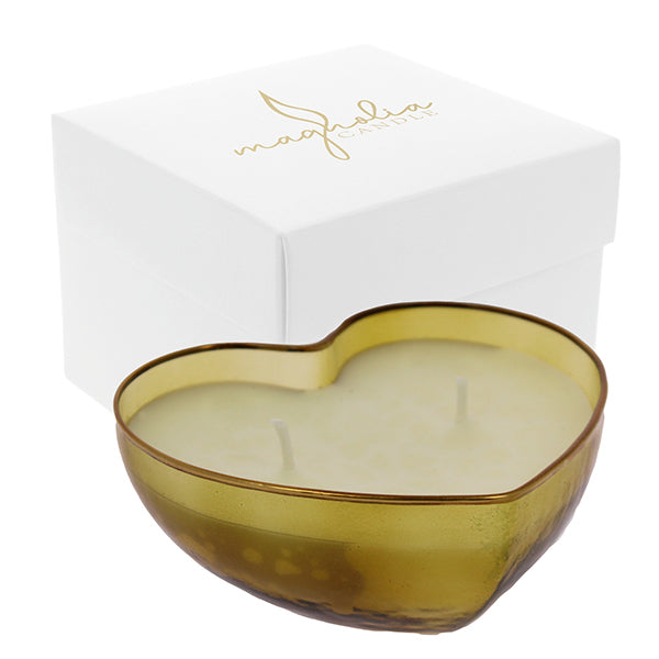 Bomboniera Magnolia candle cuore piccolo giallo ocra con bordo oro