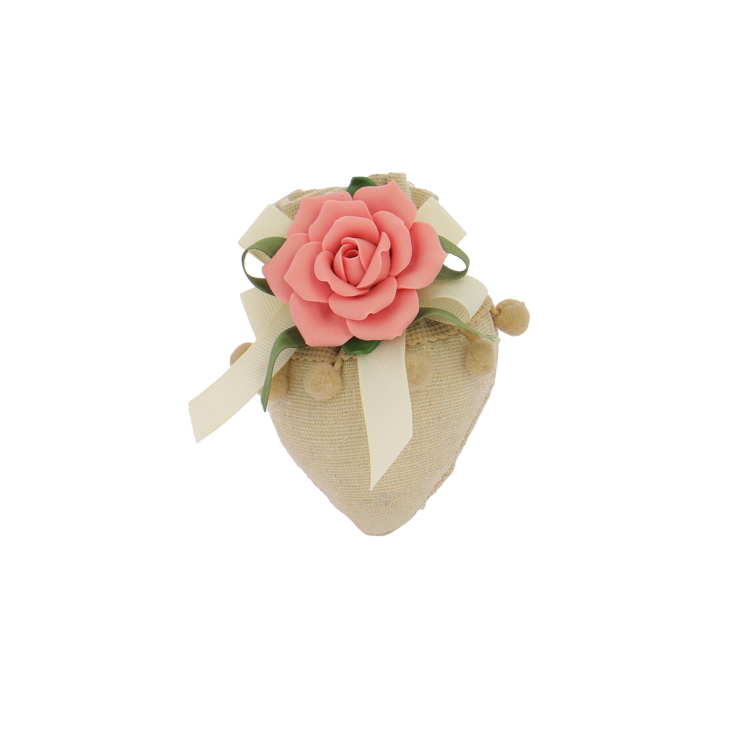 Cuore con tirante juta pon pon beige