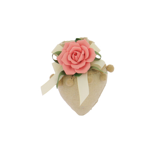 Cuore con tirante juta pon pon beige