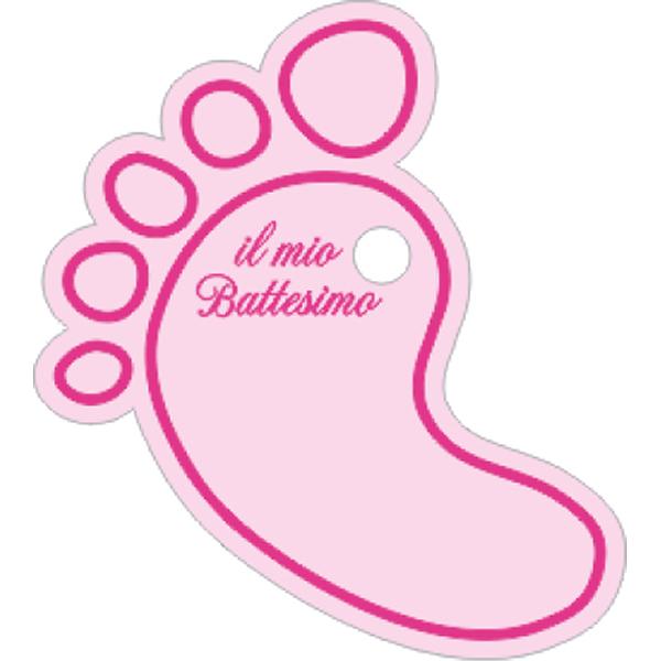 Biglietto tag piedino rosa battesimo