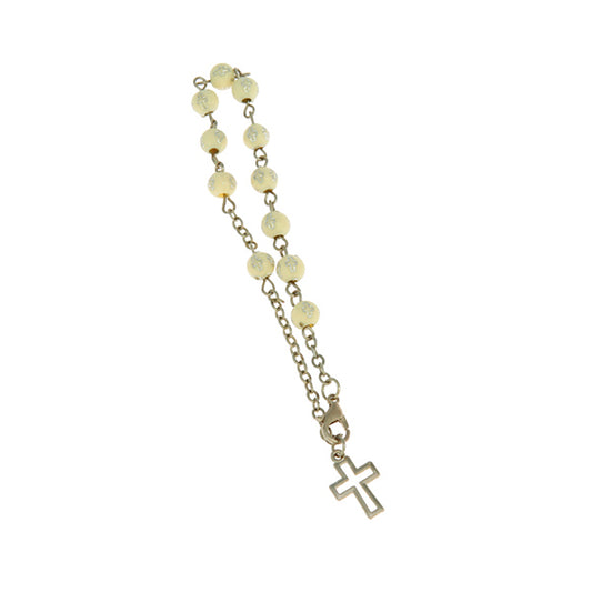 Accessorio bomboniera rosarietto bracciale mini sfere avorio con croce
