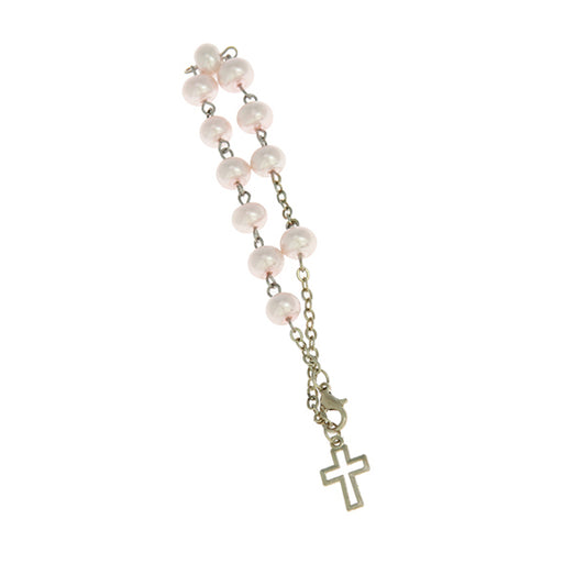 Accessorio bomboniera rosarietto bracciale sfera rosa perlata