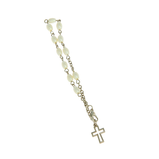 Accessorio bomboniera rosarietto bracciale bianco perlato