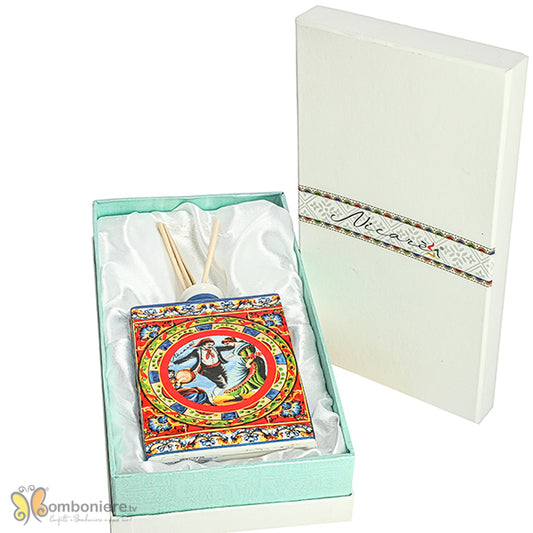 Set 10 diffusore bottiglia Nicarè con decoro blu e rosso
