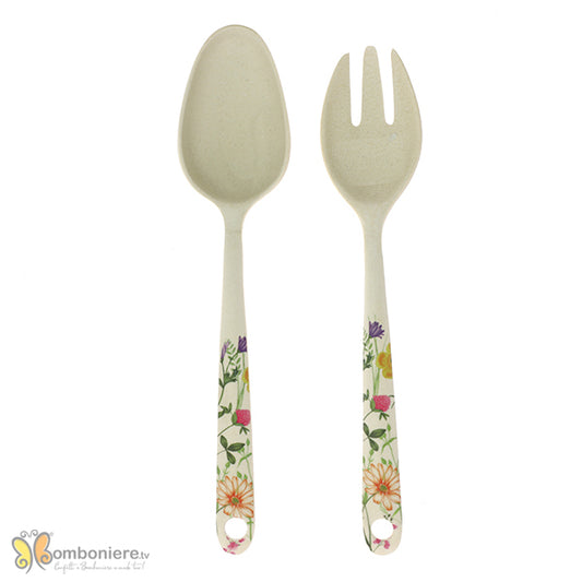 Bomboniera Hadeel set insalata in bamboo fantasia fiori