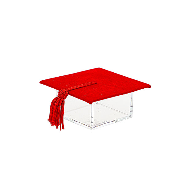 Bomboniera laurea scatola p/confetti in plex con tocco rosso