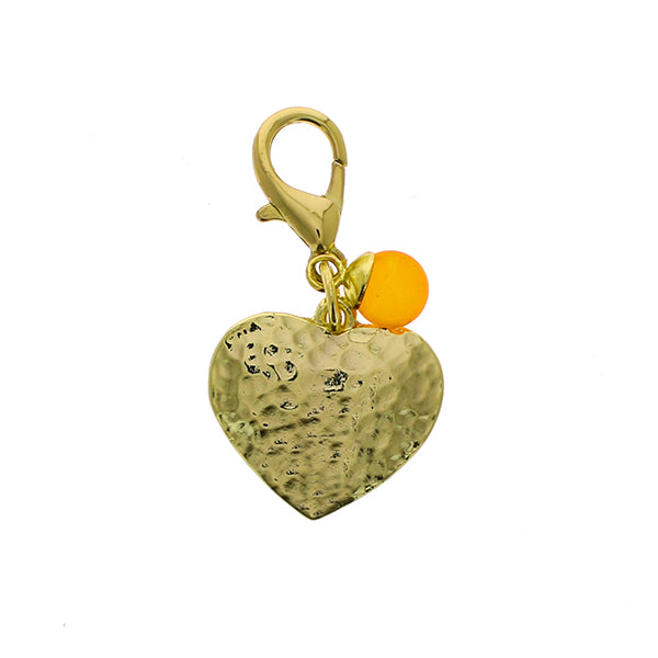Accessorio ciondolo cuore oro martellato con pendente arancio