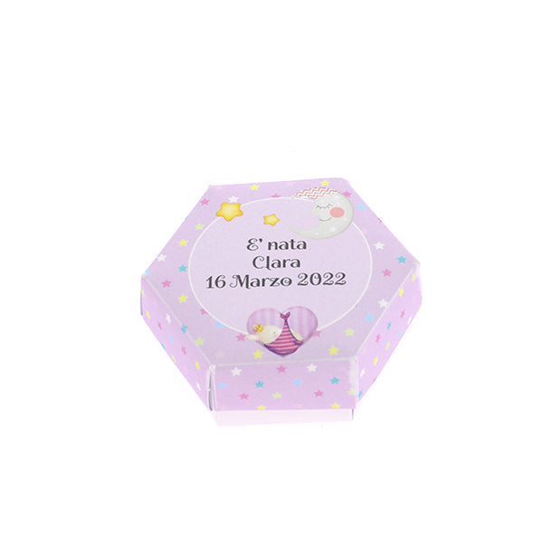 Set 20 astucci esagonale personalizzati rosa con elefantino completi di confetti