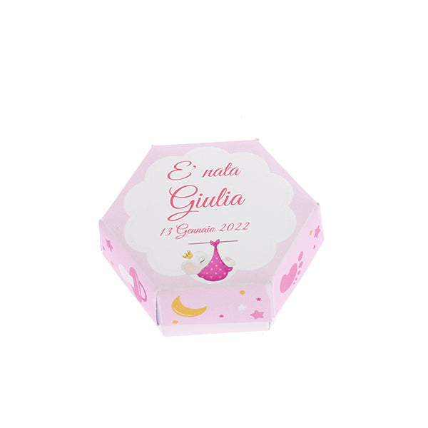 Set 20 astucci esagonale personalizzati bimba con stelline completi di confetti