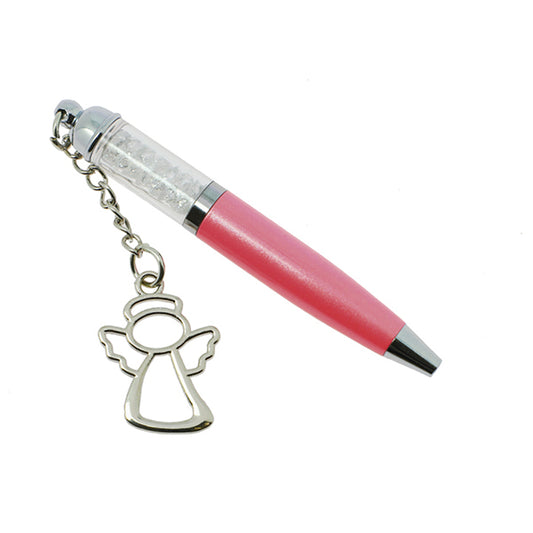 Bomboniera mini penna rosa con ciondolo angelo