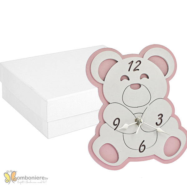 Bomboniera orologio orso rosa grande