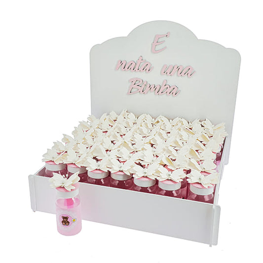 Kit bomboniere nascita bimba con barattolo farfalla rosa completo di confetti