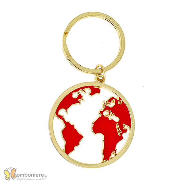 Accessorio laurea portachiavi globo oro con continenti rossi
