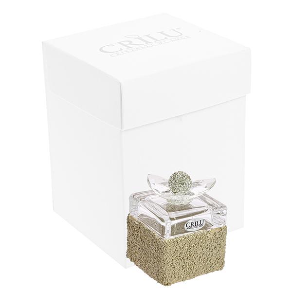 Bomboniera Crilù scatola cubo glitter tortora con petali swarovski