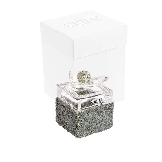 Bomboniera Crilù scatola cubo glitter argento con petali swarovski