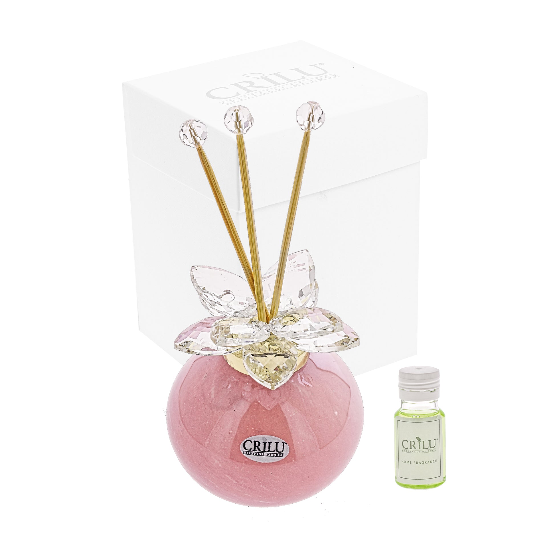 Bomboniera Crilù profumatore tondo rosa con fiore swarovski