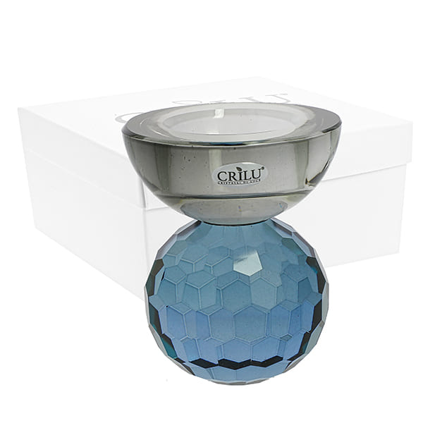 Bomboniera Crilù portacandela sfera blu/grigio in cristallo