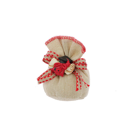 Sacchetto laurea mini busta base tonda cotone grezzo beige con bordo rosso