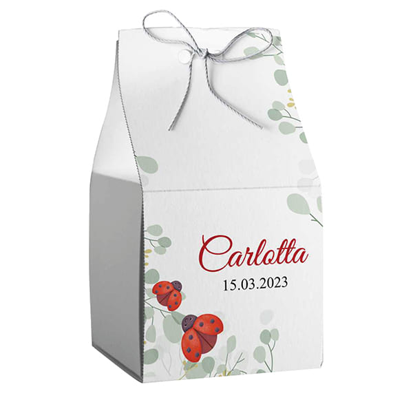 Set 20 astucci cubo personalizzati con coccinelle rosse