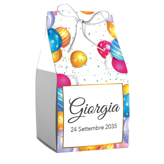 Set da 20 astucci cubo personalizzati decoro palloncini completi di confetti