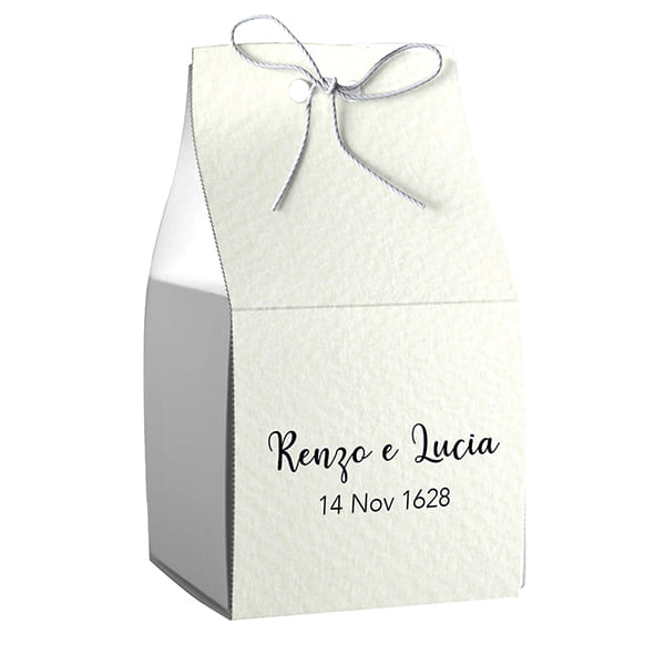 Set da 20 astucci cubo personalizzati bianco completi di confetti