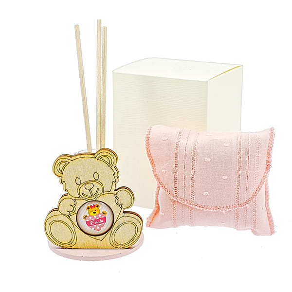 Bomboniera profumatore orsetto rosa completa di confezione