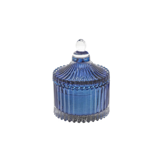 Bomboniera scatola in vetro rigato blu