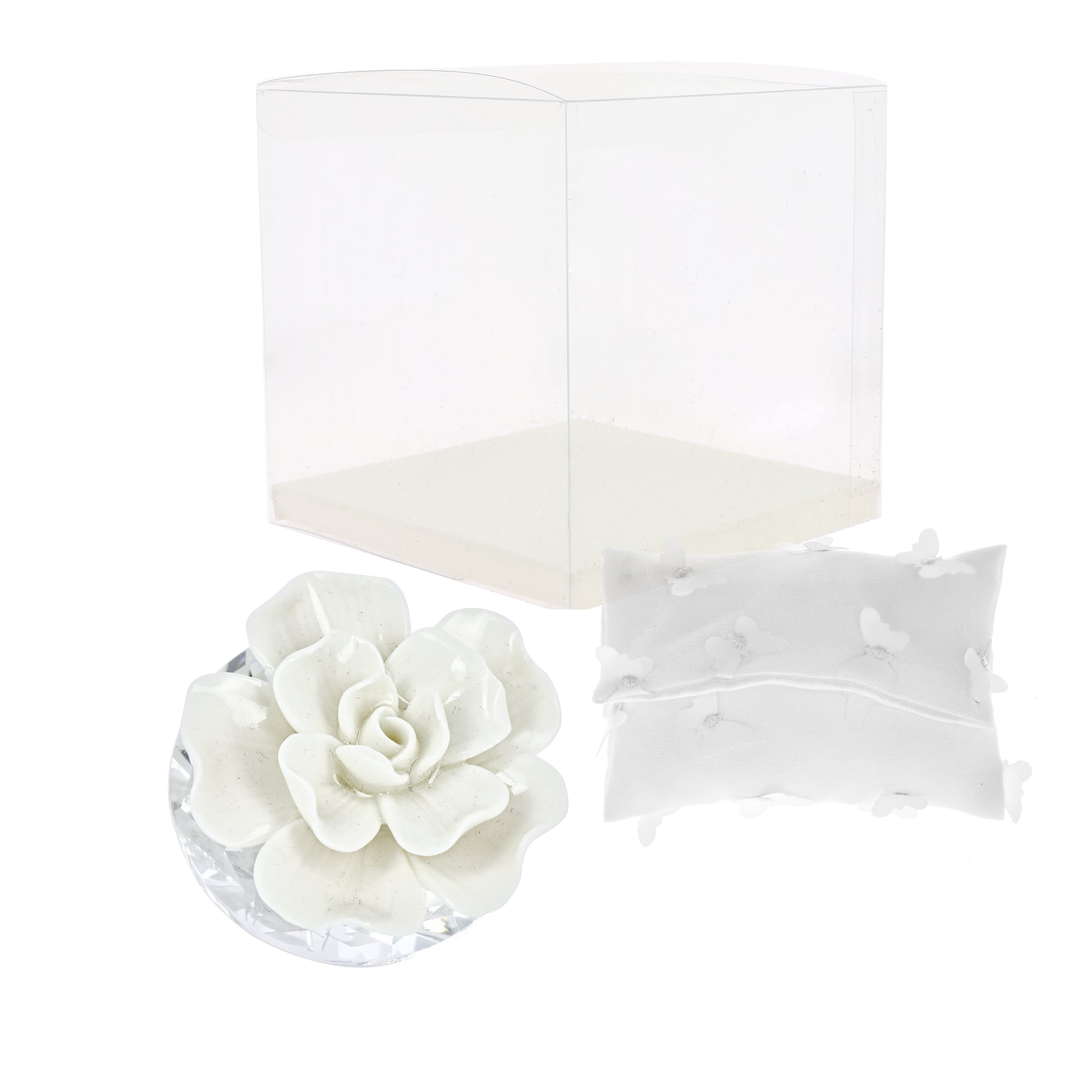 Bomboniera diamante con magnolia bianca 