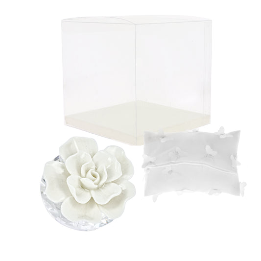 Bomboniera diamante con magnolia bianca 