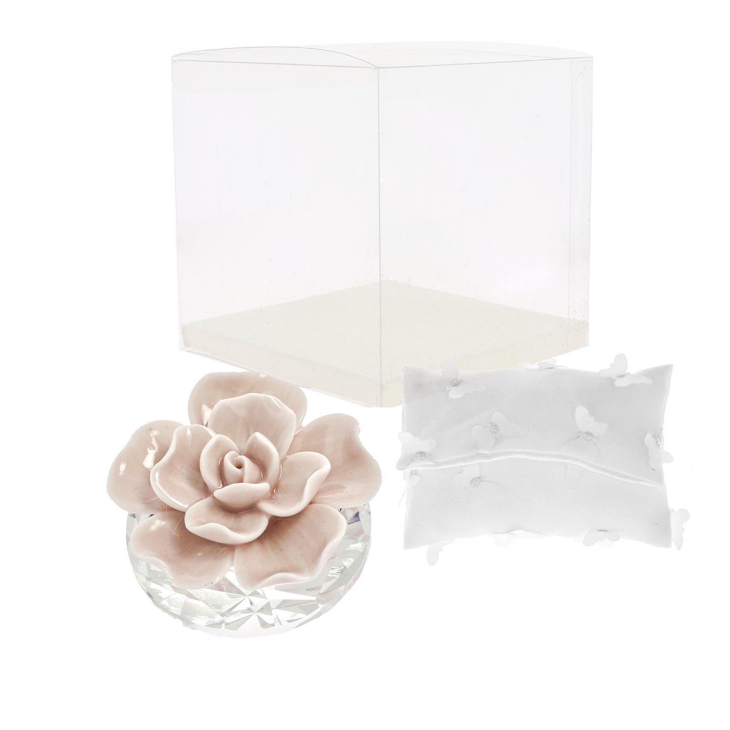 Bomboniera diamante con magnolia rosa