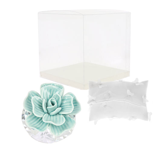 Bomboniera diamante con magnolia acqua marina