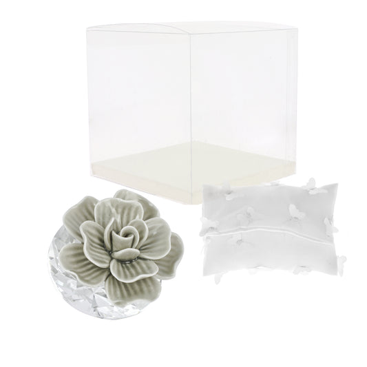 Bomboniera diamante con magnolia tortora