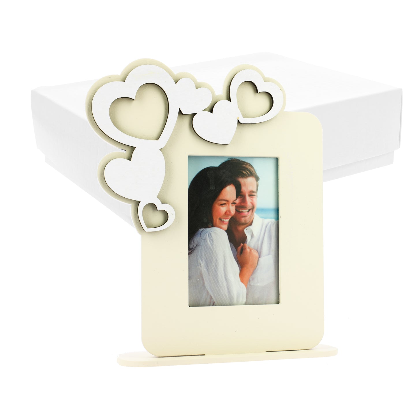 Bomboniera porta foto grande sabbia con cuori sagomati
