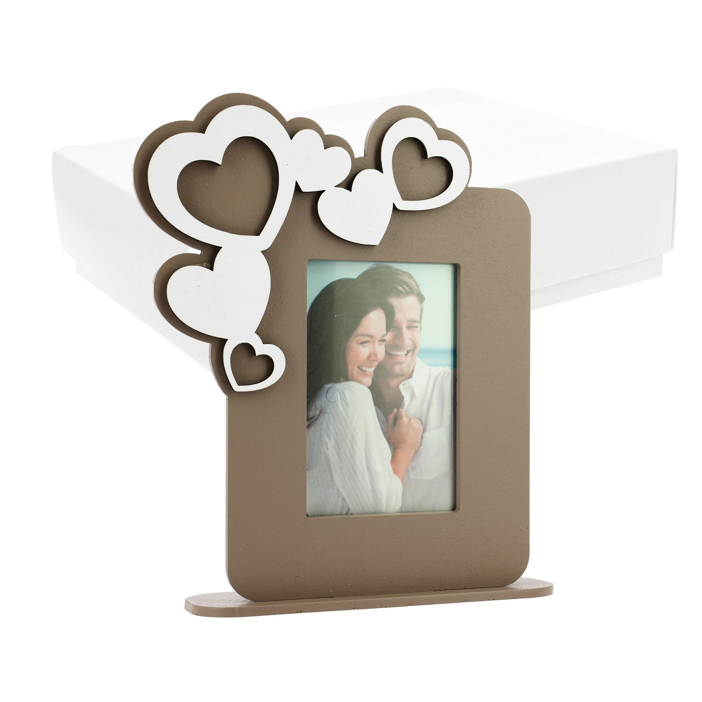 Bomboniera porta foto grande tortora con cuori sagomati