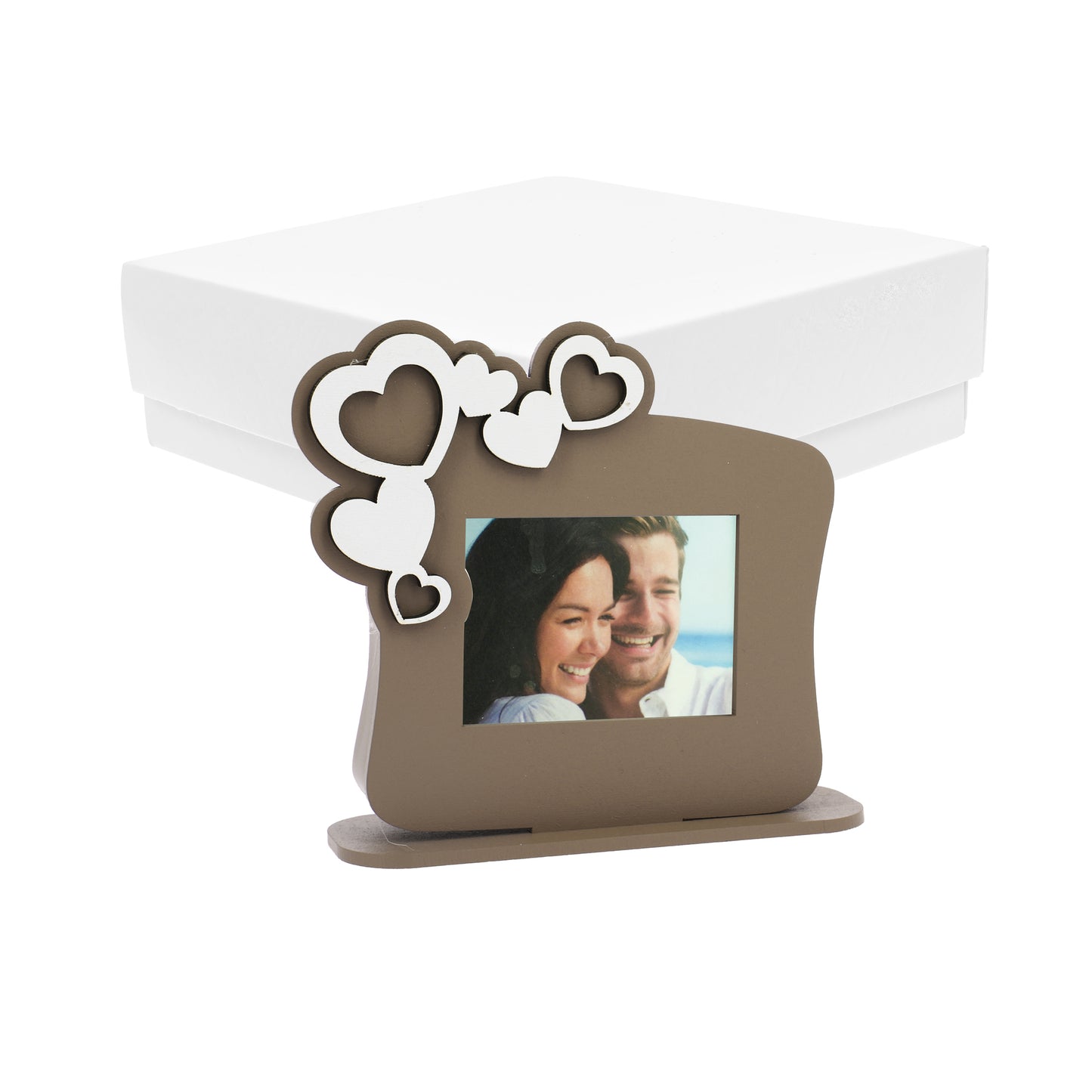 Bomboniera porta foto piccolo tortora con cuori sagomati