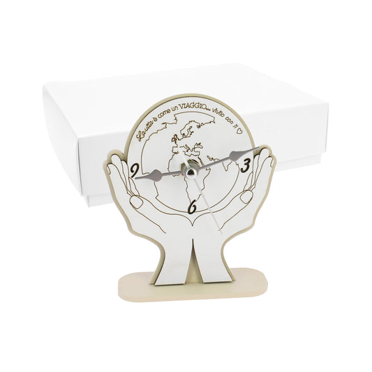 Bomboniera orologio mani mondo sabbia
