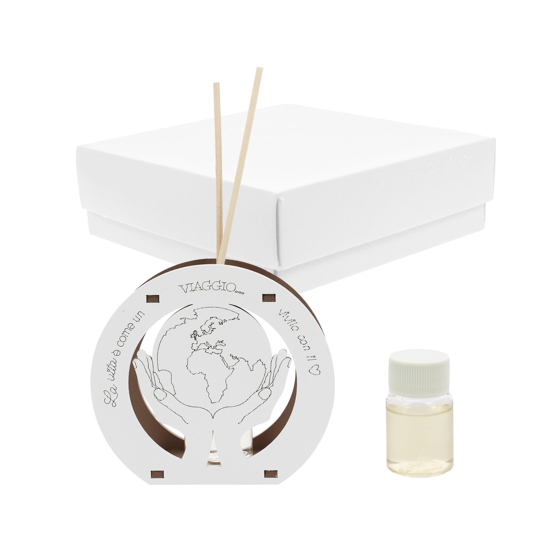 Bomboniera profumatore tondo mani mondo tortora