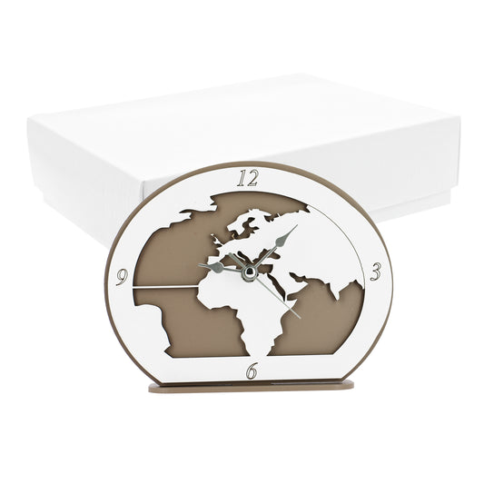 Bomboniera orologio arco tortora con mondo