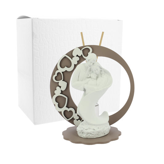 Bomboniera profumatore tondo tortora con sacra famiglia