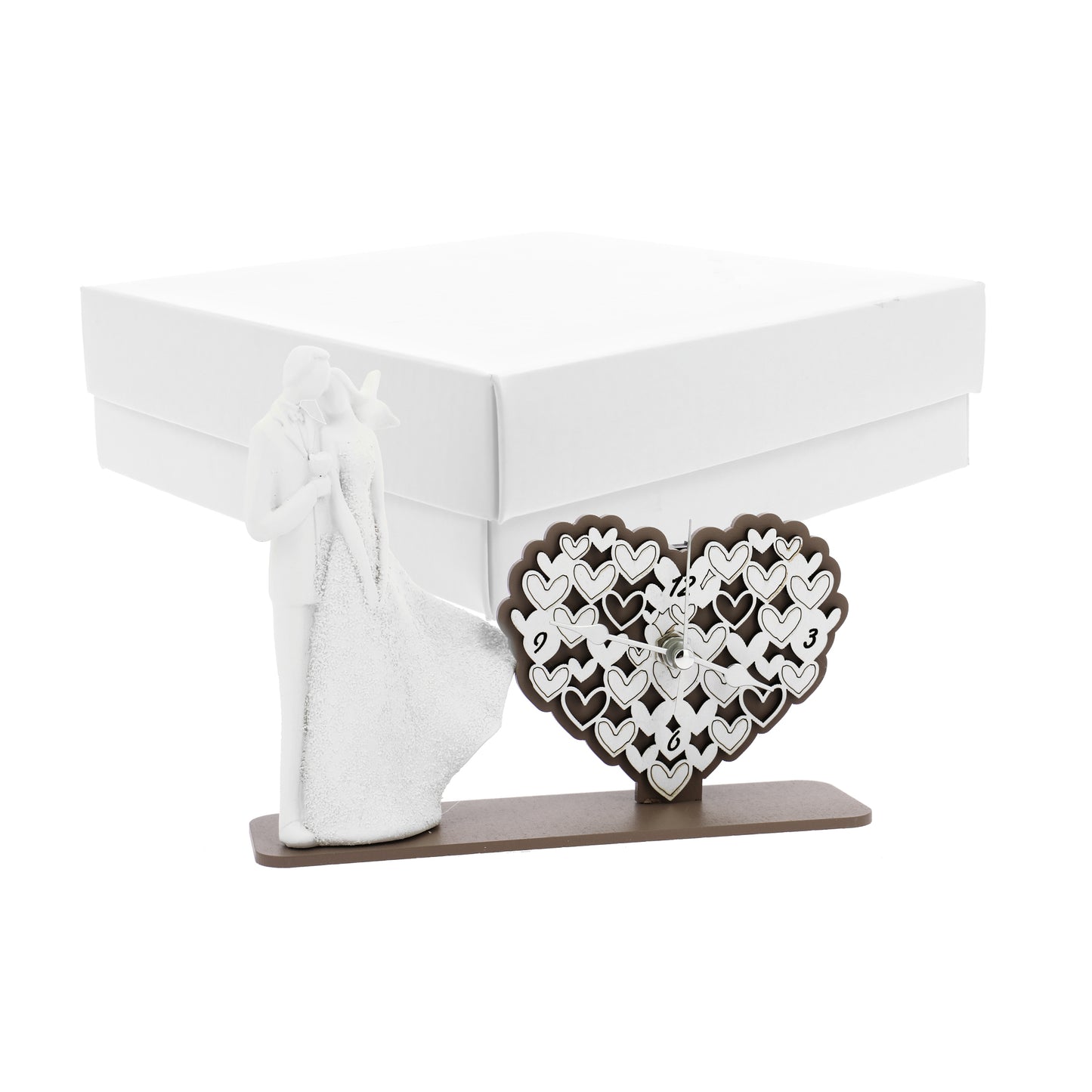 Bomboniera orologio cuoricini tortora coppia