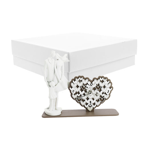 Bomboniera orologio cuoricini family bimbo tortora