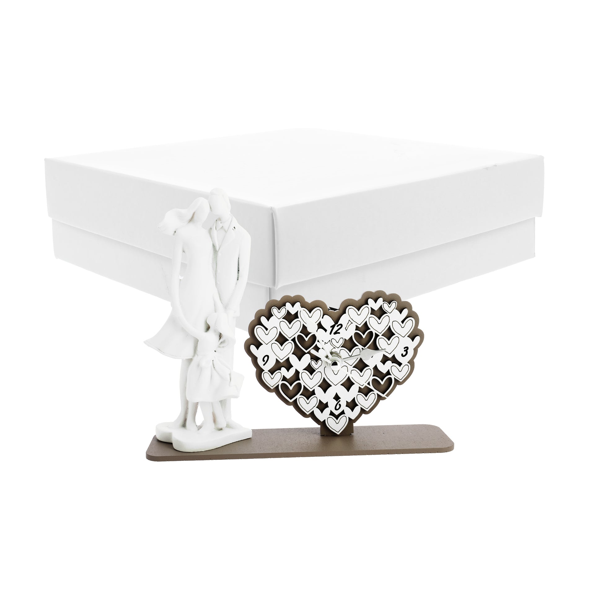 Bomboniera orologio cuoricini family bimba tortora