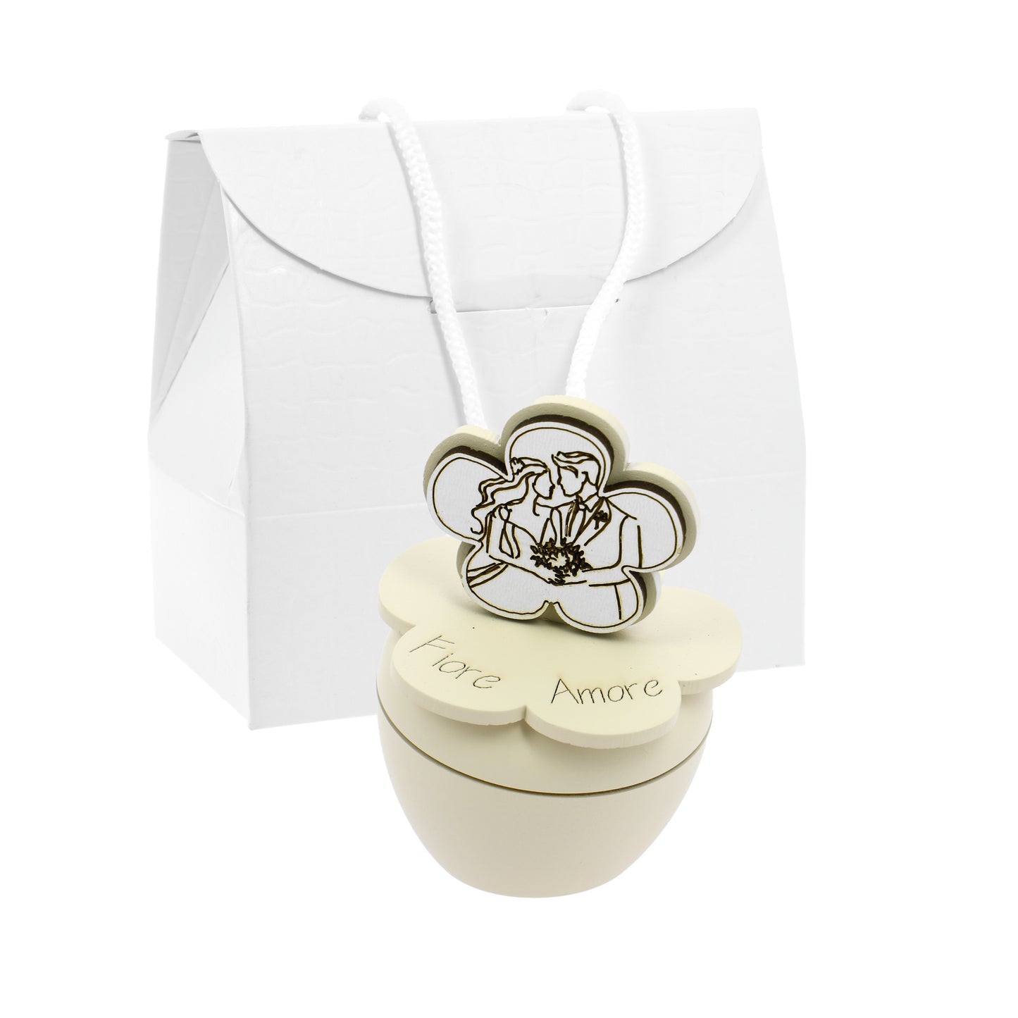 Bomboniera candelina fiore sabbia con coppia sposi